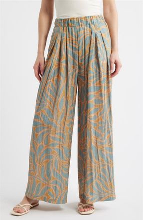 Wit & Wisdom Glider Skyrise Pleated Palazzo Pants in Golden Glow/Jade at Nordstrom, Size X-Large