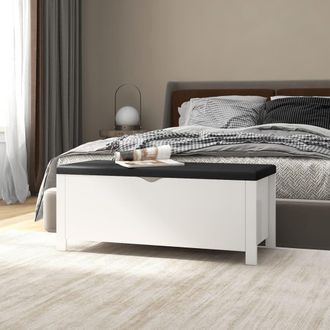 vidaXL Caja De Almacenamiento Coj&iacute;n Contrachapada Blanco 105x40x45 Cm Vidaxl