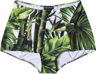 Dolce & Gabbana Womens Green Leaf Print High-Waisted Girdle Underwear Elastane Nylon Clothing