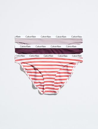 Calvin Klein Womens Carousel Logo Cotton 3-Pack Bikini - Multi - XS