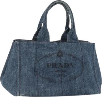 Prada Pre-owned Tote Bags, female, Blue, Size: ONE SIZE Pre-owned Canvas Tote Bag