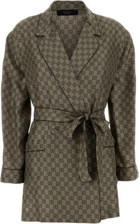 Gucci Printed Silk Twill Shirt - Dames - Jas met riem - Bruin - S - Jassen