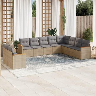 vidaXL Juego De Sof&aacute;s Jard&iacute;n Con Cojines Beige 10 Pzas Rat&aacute;n Sint&eacute;tico Vidaxl