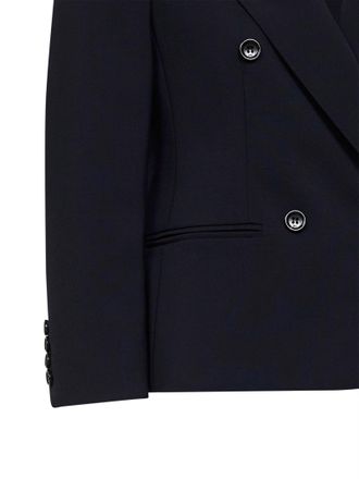 Max Mara Double-Breasted Cropped Wool Blazer - Navy