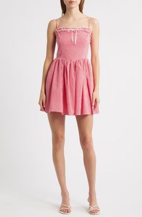 All in Favor Cotton Blend Gingham Minidress in Red Gingham at Nordstrom, Size Large