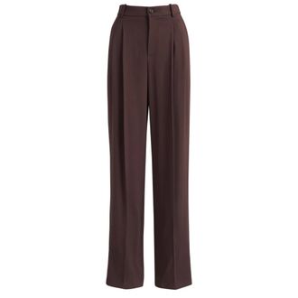 Elisabetta Franchi Wide Trousers, female, Brown, Size: XL Gabardine Trousers with Pleats