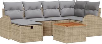 vidaXL Garden Sofa Set with Cushion 7 pcs Beige Poly rattan vidaXL
