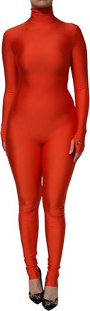 Dolce & Gabbana Womens Red Nylon Turtleneck Bodycon Jumpsuit Dress Elastane