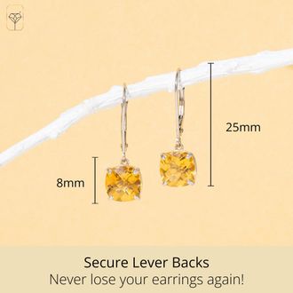 MAX + STONE Solid 14k Yellow or White Gold 8mm Cushion Cut Dangle Gemstone Earrings