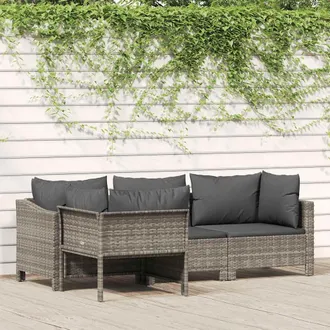 vidaXL Set De Muebles De Jard&iacute;n 4 Pzas Y Cojines Rat&aacute;n Sint&eacute;tico Gris Vidaxl