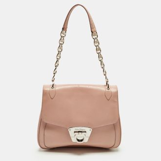 Ferragamo Gancini Flap Light Pink Leather Shoulder Bag
