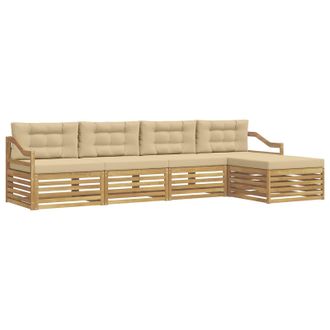vidaXL Conjunto De Sof&aacute;s De Exterior Con Coj&iacute;n 5 Pcs Y Beige Poli&eacute;ster Vidaxl