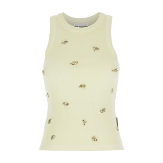 Des_Phemmes Sleeveless Tops, female, Green, Size: M Green Crystal Decorated Cotton Top