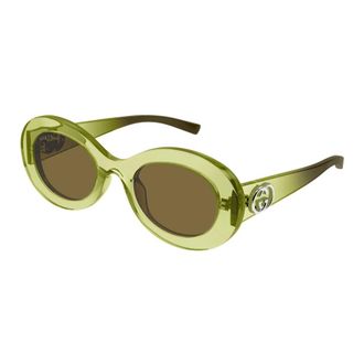 Gucci Oval Frame Sunglasses - female - Gucci - Sunglasses - Green - 51 MM - Accessories