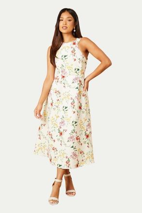 Oasis Petite Ottoman Twill Halter Midi Dress in Ivory at Nordstrom, Size 12
