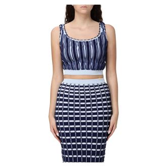 Elisabetta Franchi Sleeveless Tops, female, Blue, Size: M Stylish Top Tricot for Women