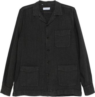 Boglioli Relaxed Fit Black Linen Shirt with Classic Collar and Functional Pockets