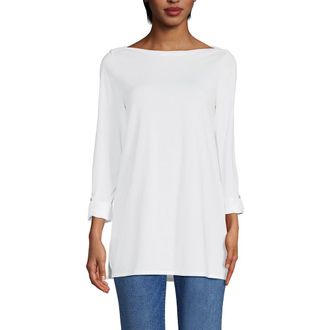 Lands End Supima Cotton Adjustable 3/4 Sleeve Boatneck Tunic in White at Nordstrom, Size X-Small P