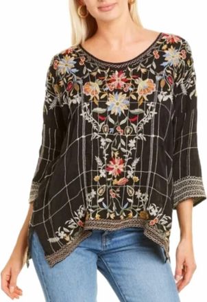 Johnny Was Embroidered Sienna Blouse In Iron Steel