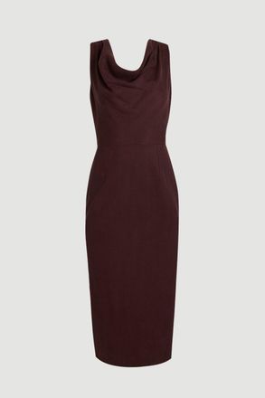 Karen Millen Womens Tencel Blend Tailored Cowl Neck Midi Dress - Chocolate Lyocell - Size 10 UK