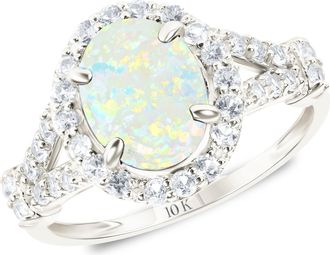 MAX + STONE Solid 10k Yellow or White Gold Oval Cut Gemstone Halo Birthstone Ring