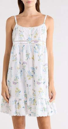 Nordstrom Eyelet Detail Cotton Nightgown in Ivory- Blue Botanical Stems at Nordstrom, Size X-Small