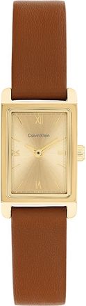 Calvin Klein Womens Rectangle Sunray Dial Leather Strap Watch - Yellow - OS