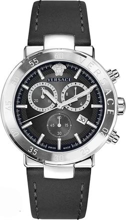 Versace Chronograaf Leren Band Kwartshorloge met Datum - Heren - Horloges - Zwart - ONE Size - Accessoires