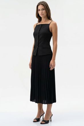Exquise Angeletta Sleeveless Linen Trim Pleated Midi Dress in Black at Nordstrom, Size X-Small