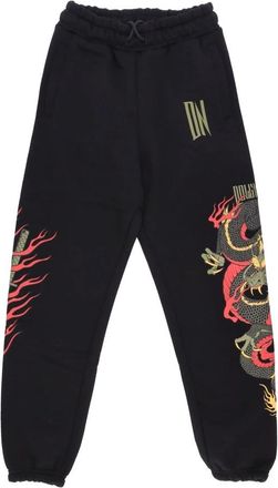 Dolly Noire Draken Trainingsbroeken Zwart Fleece Elastisch - Heren - Sweatpants - Zwart - XL - Katoen - Broeken