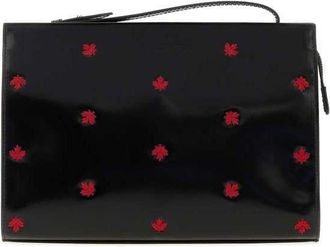 Dsquared2 Black Leather Maple Leaf Clutch M002