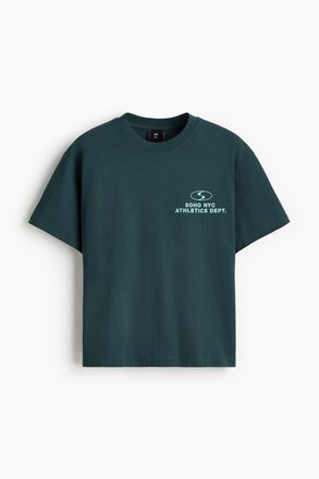 H&M Bedrucktes T-Shirt in Loose Fit - Turquoise