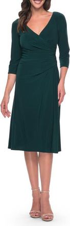 La Femme Chic Tea Length Jersey Dress with Ruching in Hunter Green at Nordstrom, Size 16