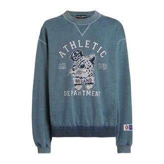 Dolce & Gabbana Hoodies & sweatvesten, Heren, Blauw, M, Katoen, Graphic Print Sweatshirt