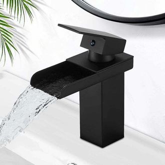 OEM Grifo De Ba&ntilde;o Cascada Negro Mate, Agua Caliente Y Fr&iacute;a, V&aacute;lvula De Cer&aacute;mica, Grifo De Ba&ntilde;o Con Dise&ntilde;o De Cascada C&oacute;ncava, G 3/8