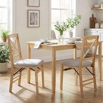 Costway Costway 2PCS Folding Dining Chairs Kitchen Side Chairs W/ Padded Seat in Natural