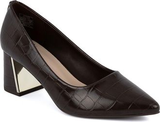 Jones New York Womens Block Heel Pumps - Pointed Toe Slip-On Dress Shoes for Office, Party, and Formal Wear, Dark Brown Croco-canal, 7 UK