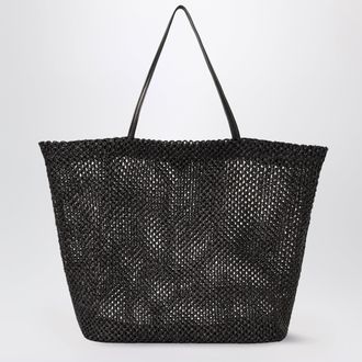 The Row Barn geometric nylon tote with leather handles, black