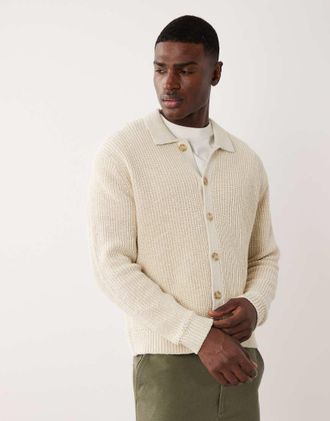Abercrombie & Fitch Cardigan in maglia leggera color crema con bottoni-Bianco