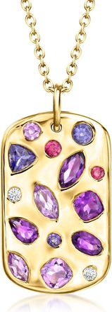 Ross-Simons Multi-Gemstone Scattered Tag Pendant Necklace With Lab-Grown Diamonds in 18kt Gold Over Sterling