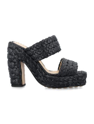 Bottega Veneta Black Woven Raffia Sandals