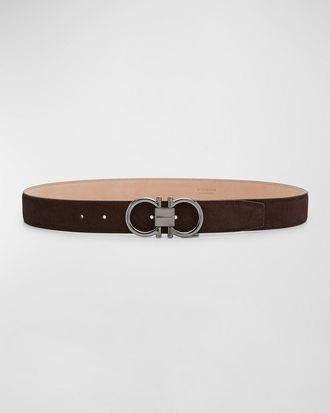 Ferragamo Mens Suede Gancini Belt