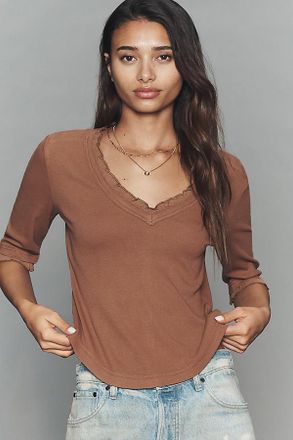 Pilcro Ruffled V-Neck Half-Sleeve T-Shirt Top