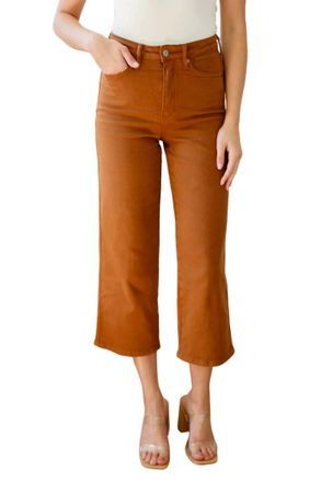 Judy Blue High Rise Control Top Wide Leg Crop Jeans In Camel