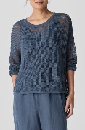 Eileen Fisher Open Stitch Organic Linen & Organic Cotton Sweater in Eclipse at Nordstrom Rack, Size Xx-Small