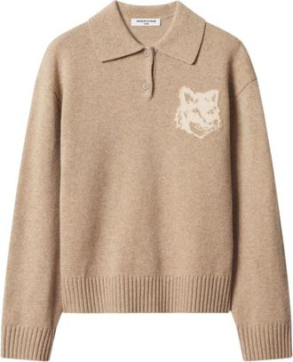 Maison Kitsun&eacute; Fox Head Intarsia Merino Polo Jumper - Dames - Polos - Beige - XS - Wol - Tops
