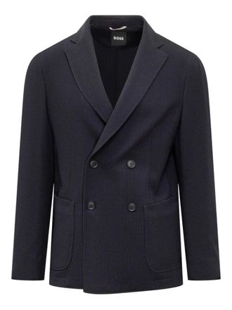 BOSS double-breasted jacket - men - Virgin Wool/Spandex/Elastane/Polyester/Cotton - 50 - Blue