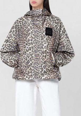 Ganni hooded jacket animal motif elastic cuffs