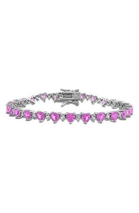 Delmar Heart Cut Lab Created Pink Sapphire & White Sapphire Tennis Bracelet at Nordstrom Rack