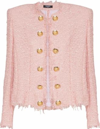 Balmain Pailletten tweed jasje van rand tot rand - Dames - Blazers - Roze - 2XS - Tweed - Jassen